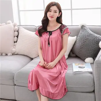

YINSILAIBEI 2019 New Sexy Women Satin Nightwear Plus Size Ice Silk Nightgown Female Sleepwear Night Sexy Sleepwear #30