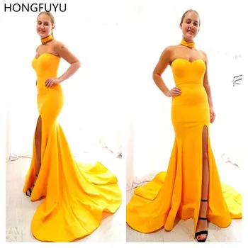 

HONGFUYU Mermaid Satin Formal Evening Dresses Long 2020 Women's Sweetheart Prom Party Gowns Side Slit robe de soirée longue sexy