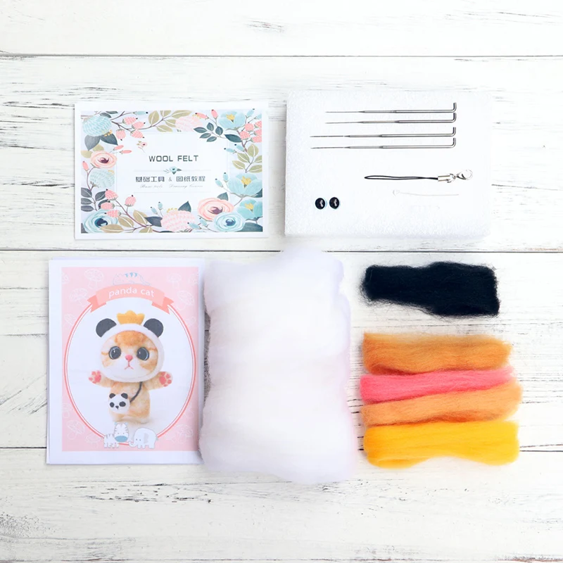 Non Finished Wool Felt Kit DIY Handcraft Cat Doll Wool Felt Non Finished Poked Material Kit Sewing Accessory Tools 7.5x5x3.5cm