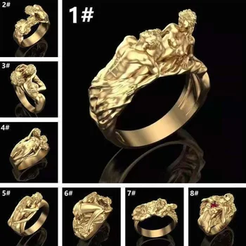 

Moda cor de ouro amor anéis punk viking queda no amor homens e mulheres casal anel adam eva amantes jóias presentes