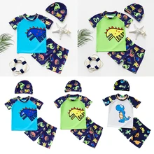 Одежда для детей; Одежда для мальчиков; Детская Купальники Сыпь гвардии Купальный костюм Комплект из 2 предметов топы и шорты с Кепки для пляжа, для купания, сёрфинга для дайвинга