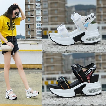 

Summer Fashion Women's Sandals 10 CM Heels Wedge Platform Shoes Bling Leather High Heels Sandals For Women Gladiator Sneakers