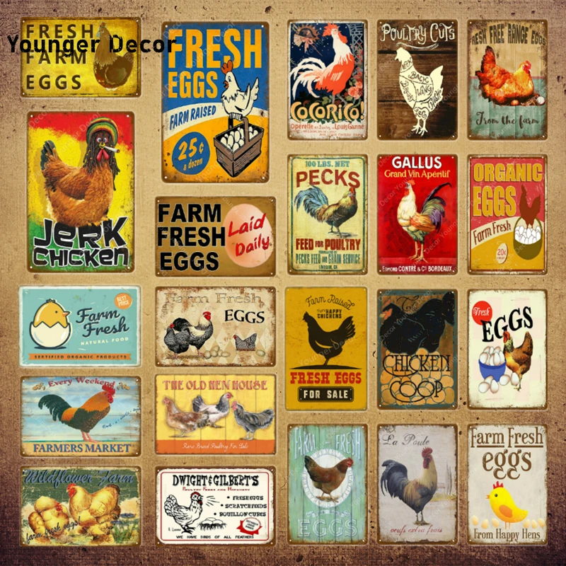 Jeek курица оловянные знаки органические яйца винтажный металлический постер фермерский дом ферма Настенный декор петух металлическая табличка в стиле ретро YI-113