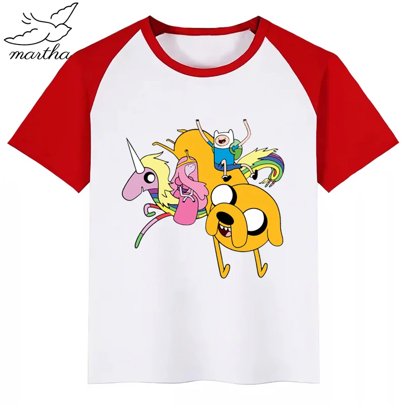 Adventure Time/детская футболка; летние топы для мальчиков и девочек; повседневная детская футболка с короткими рукавами и принтом с героями мультфильмов; детская одежда