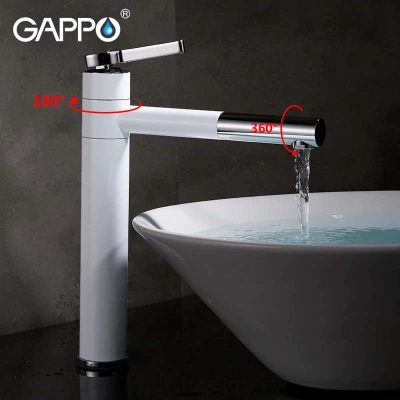 Gappo смесители для раковины, белый высокий вращающийся кран для ванной комнаты, кран для раковины, краны для ванной, краны для воды, смесители для водопада, кран для ванной комнаты