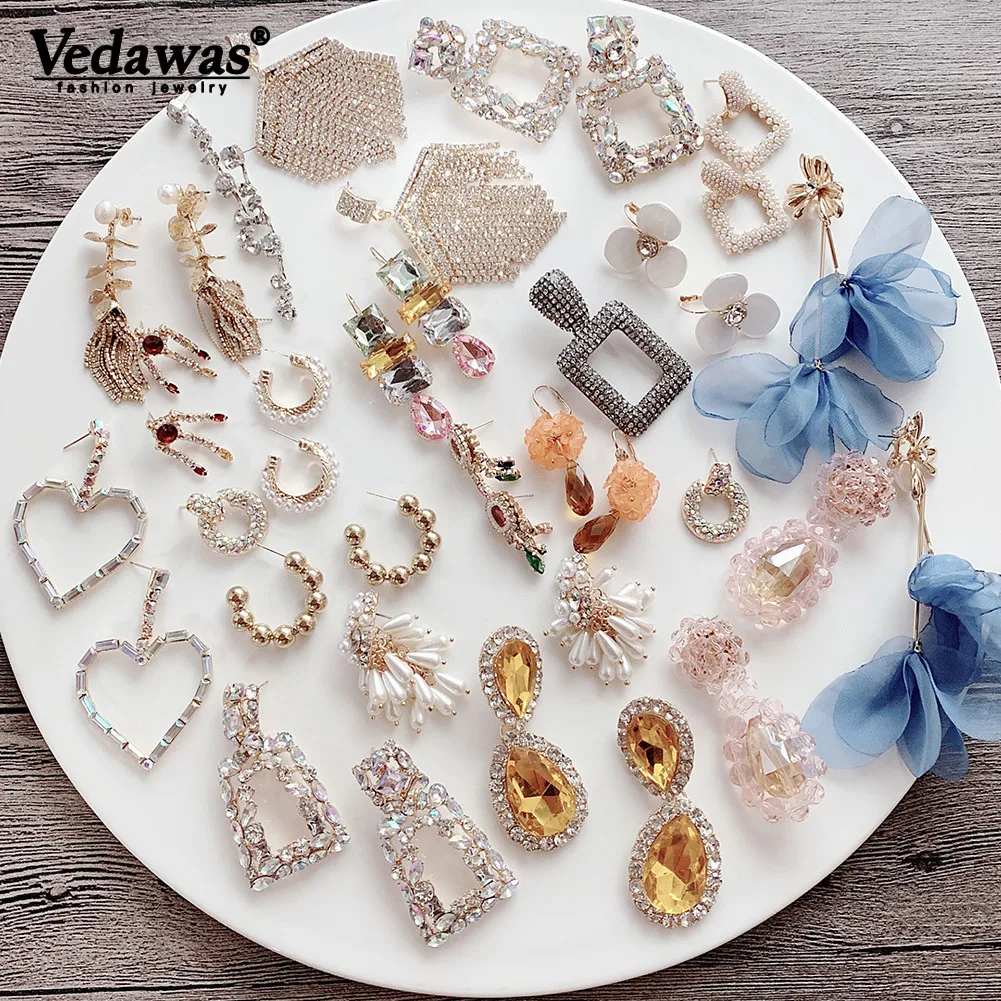 Vedawas модное кружевное платье с цветочным рисунком, свисающие серьги для Для женщин геометрической формы, в стиле бохо круглые металлические серьги, украшенные кристаллами, с висящими кисточками заявление ювелирные изделия