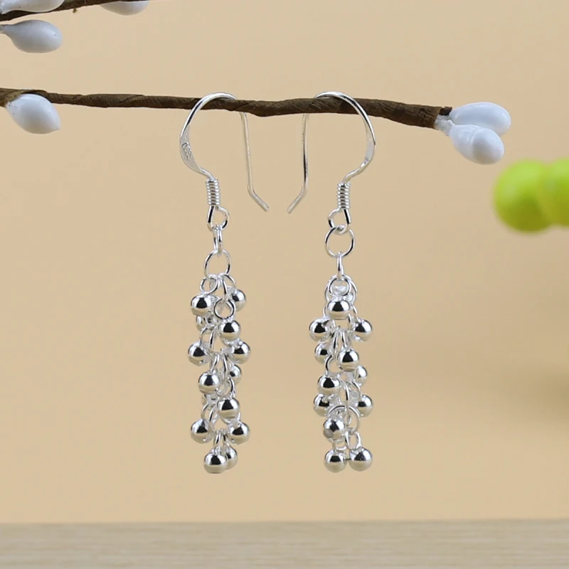 Pure Silver 925 Earrings For Women Little Beads Ball Dangler Earing Brincos Femme Wedding Bridal Jewelry Accesories Pendientes | Украшения