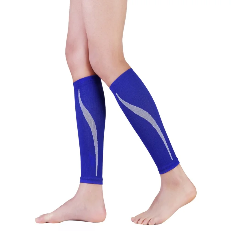 1 пара на открытом воздухе поддержка икр компрессионные, разной плотности штанины до колен спортивные носки на подтяжках на открытом воздухе - Цвет: Синий