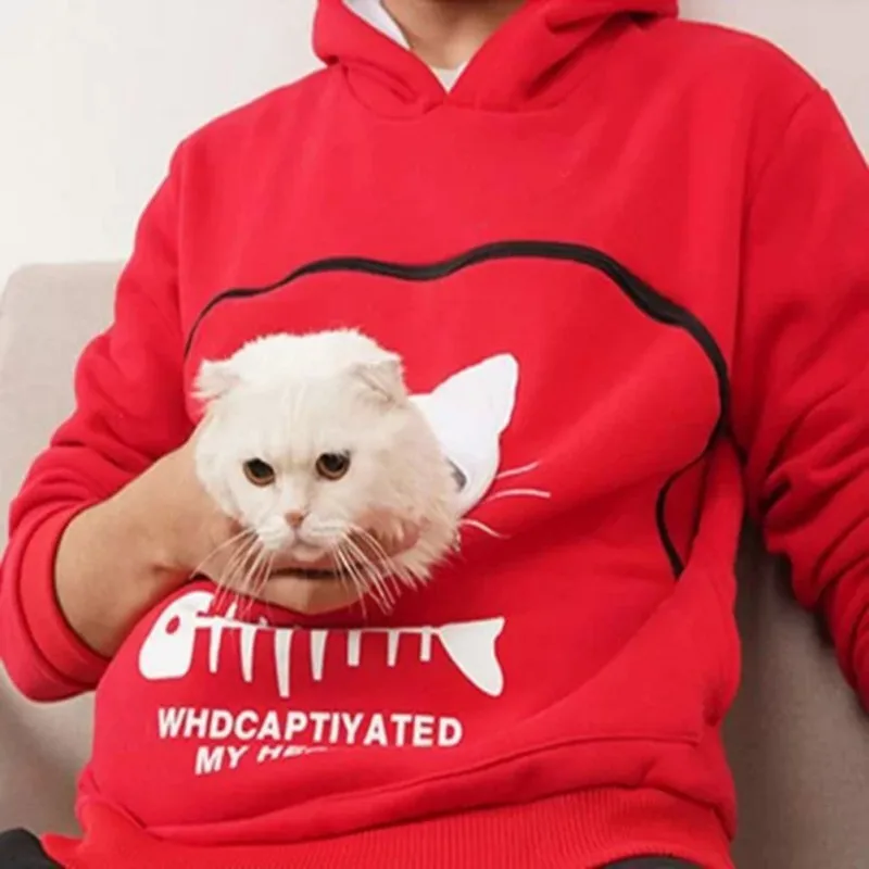  Kangaroo Kitten Puppy Holder Animal Pouch Hoodie Printed Hooded Sweatshirt For Teen Girls Women Cat