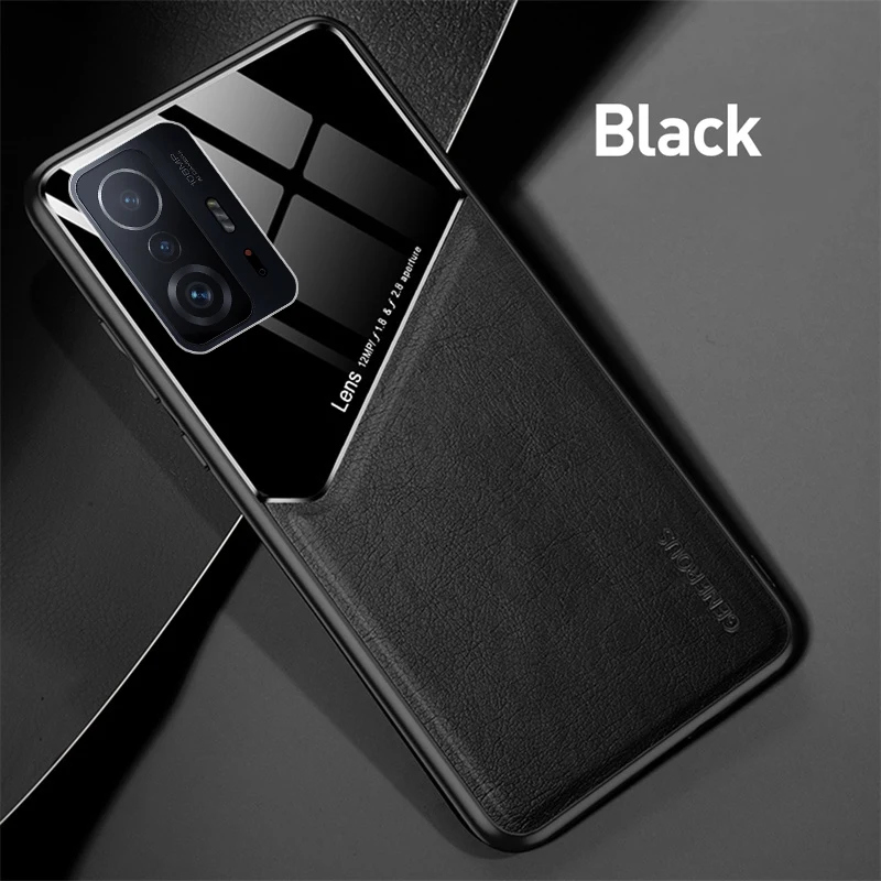 xiomi 11t pro case leather texture car magnetic holder cover for