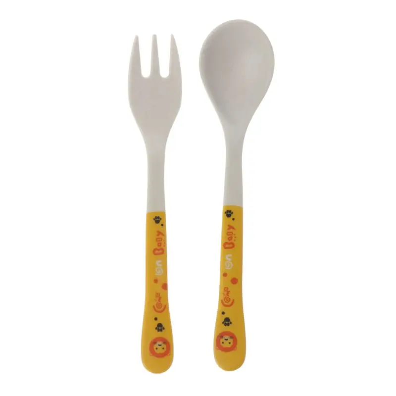 

2pcs/Set Bamboo Fiber Environmental Protection Creative Cute Spoon Fork Children Gift Tableware Baby Spoon Fork R2JF