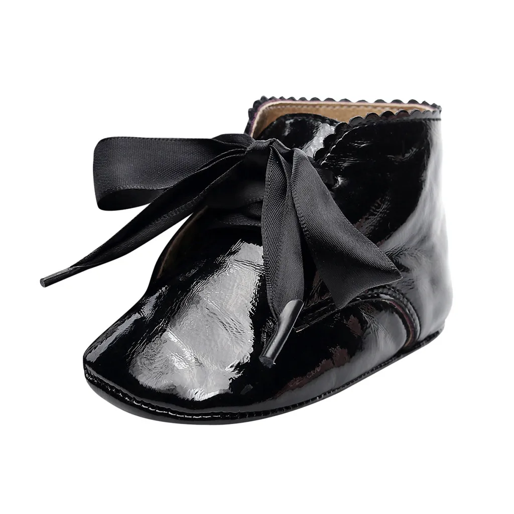 MUQGEW лакированная кожа для маленьких девочек с мягкой подошвой кожаные обувь детская обувь с рисунками обувь для малышей пинетки Py4 - Цвет: Черный