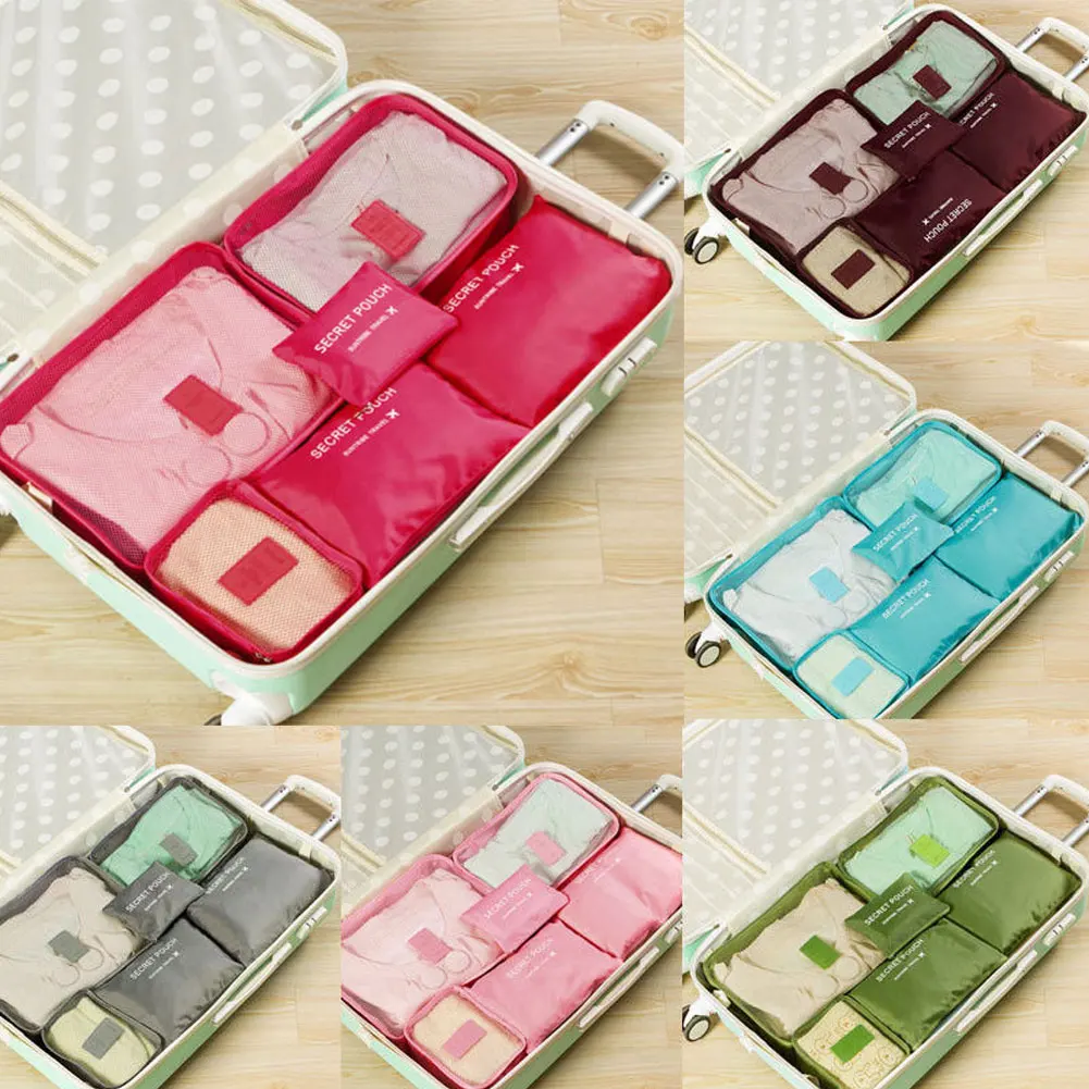 Bolsas de almacenamiento de ropa de viaje, organizador de equipaje portátil, Cubo de embalaje en 8 colores, gran oferta, 6 uds., 2020