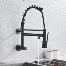 Черный настенный кухонный пружинный кран с двумя носиками, вращение на 360, одиночный холодный кухонный смеситель, кран для кухни