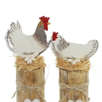 

New Wood Figurine Hen Rooster Shape Statue Animal Garden Sculpture Outdoor Fences Lawn Yard Decoration Figurines Ornament Statue