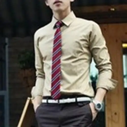 Модная мужская хлопковая Однотонная рубашка с длинным рукавом и пуговицами, официальная деловая рубашка - Цвет: Champagne