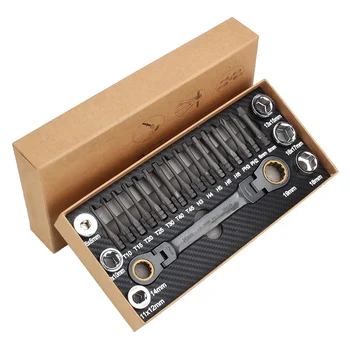 

Ratcheting Multi Socket Wrench Set Multi-Functional Box End Wrench Metric with Adapter Sockets Screwdriver Bits