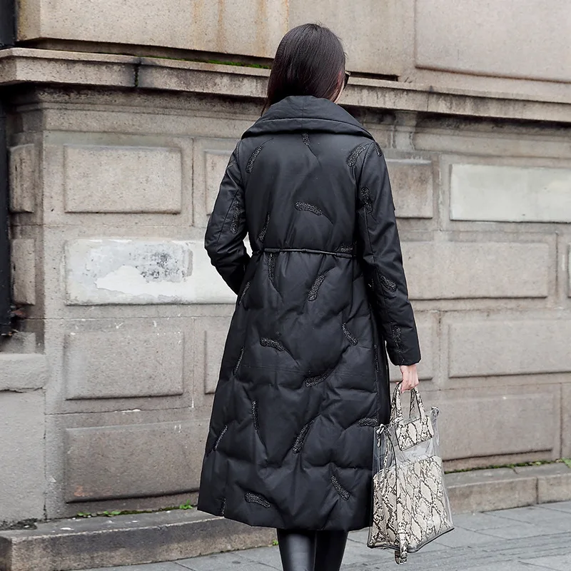 Winter Genuine Leather Down Jacket Women Long Sheepskin Coat Warm White Duck Down Jacket Korean Real Leather ZM-8238 J3761