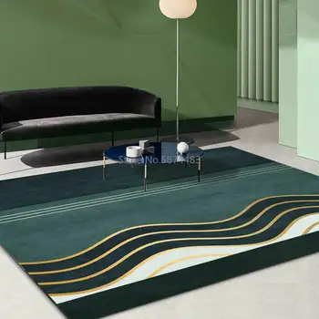 

Fashion Simple Light Luxury Green Golden Curve Strip Kitchen Living Room Bedroom Bedside Carpet Floor Mat