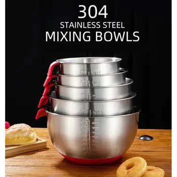 

Yiwa Stainless Steel Bowl with Handle for Beat Eggs Stir Fruit Salad Nonslip Silicone Bottom Bowl