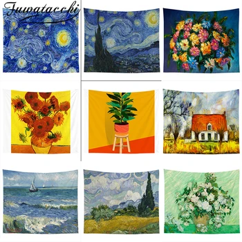 

Fuwatacchi Geometry Famous Van Gogh Print Tapestries Wall Hanging Sunflower Tapestry Decorative Blanket Fabric Bedroom Yoga Mat