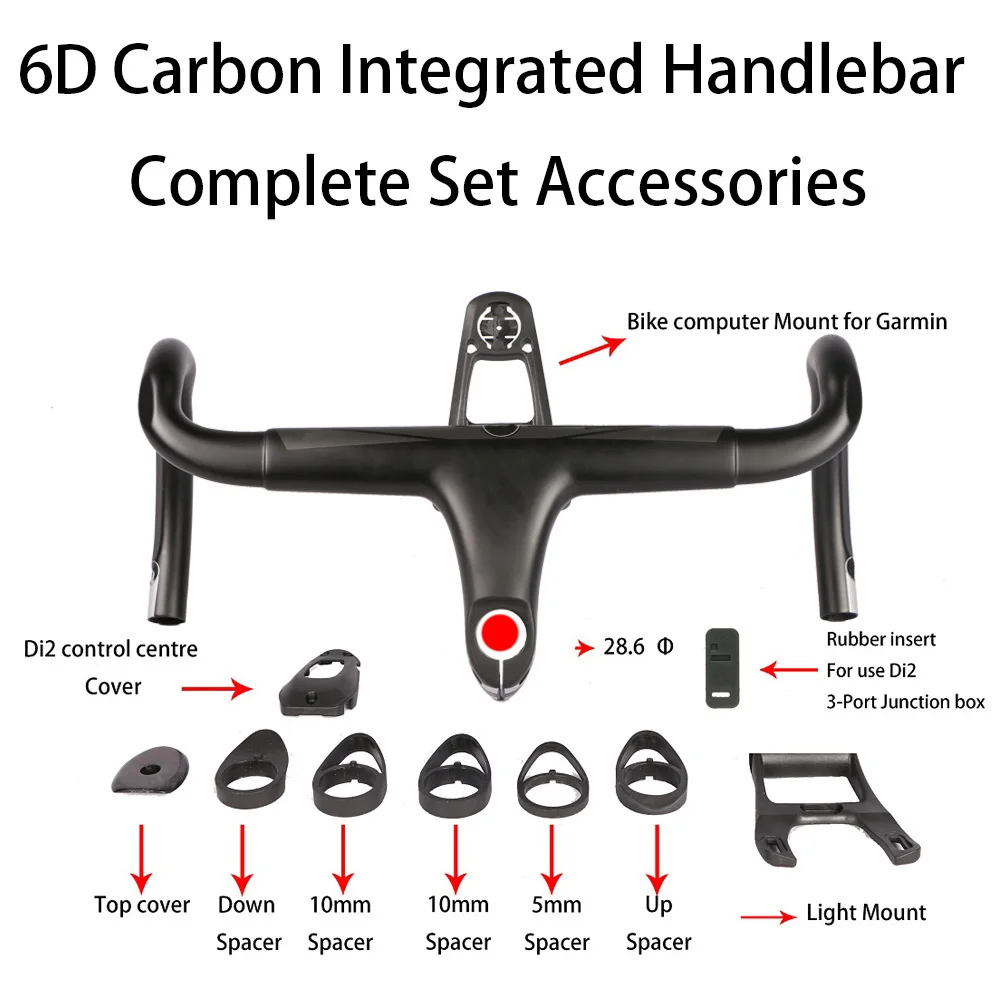 6D Full Carbon Road Bicycle Handlebar Integrated Bar 28.6mm UD Weave With Bike Computer Mount Special Spacer light mount YT600 | Спорт и