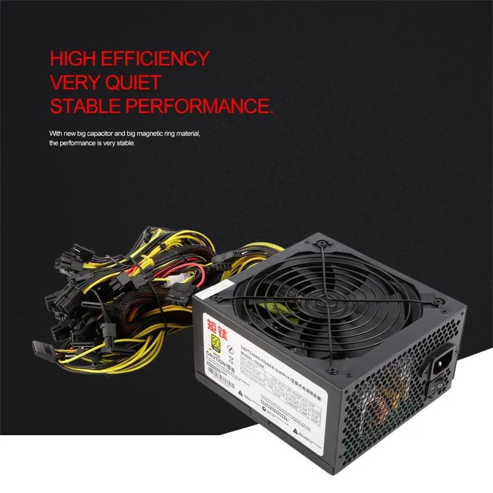 

1600W Power Supply For 6GPU Eth Rig Ethereum Coin Mining Miner Dedicated 90 Gold High Efficiency Stable Performance