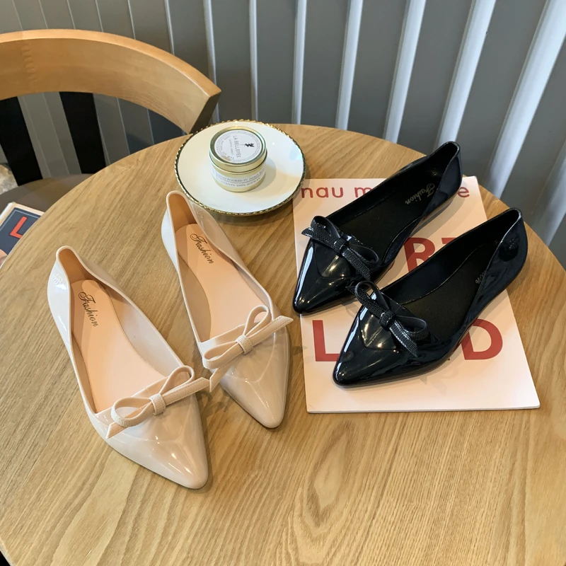

Women's Fashion Pointed Toe Low Heel Sweet Bow Temperament Elegant Solid Color Light Mouth Comfort Slip-On Casual Flats W28-02