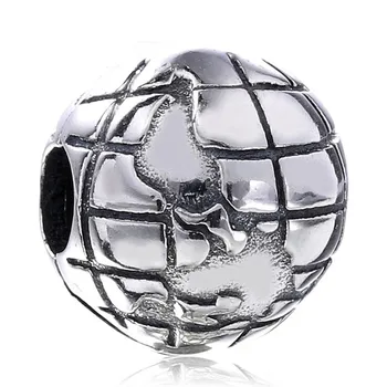 

Authentic 925 Sterling Silver Bead Charm Vintage Globe Clip Lock Stopper Beads Fit Pandora Bracelet Bangle Diy Jewelry