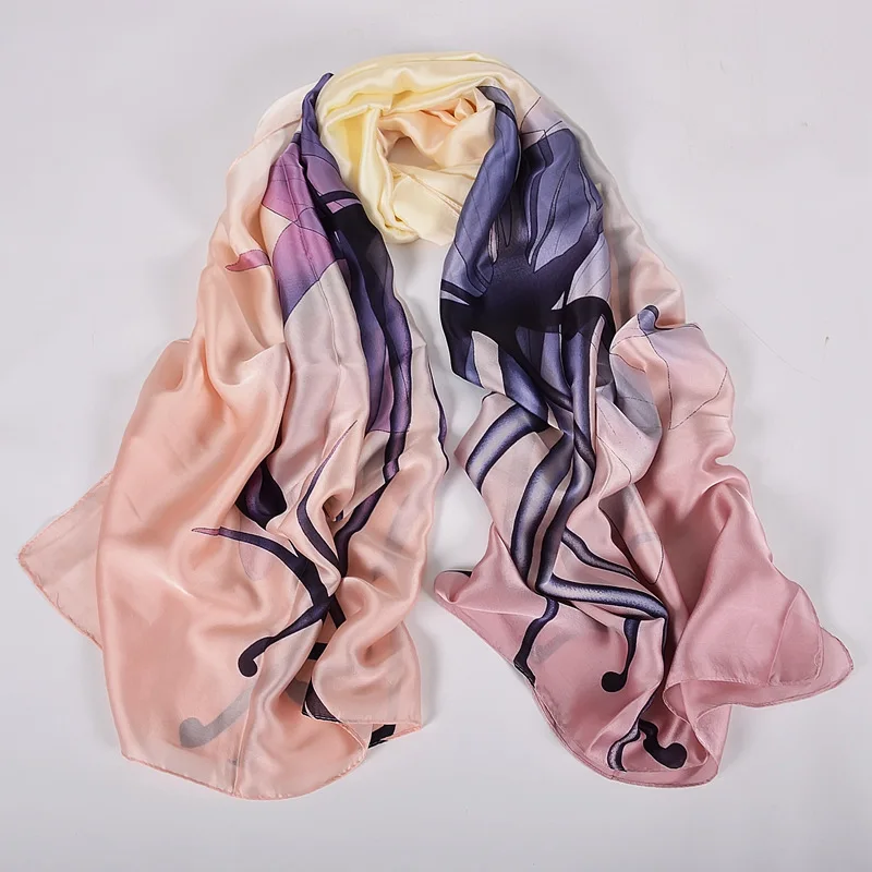[BYSIFA] темно-синие женские шарфы с китайскими розами, Осень-зима, ультрадлинный брендовый трендовый шелковый длинный шарф с буквами, шаль - Цвет: pink purple lotus