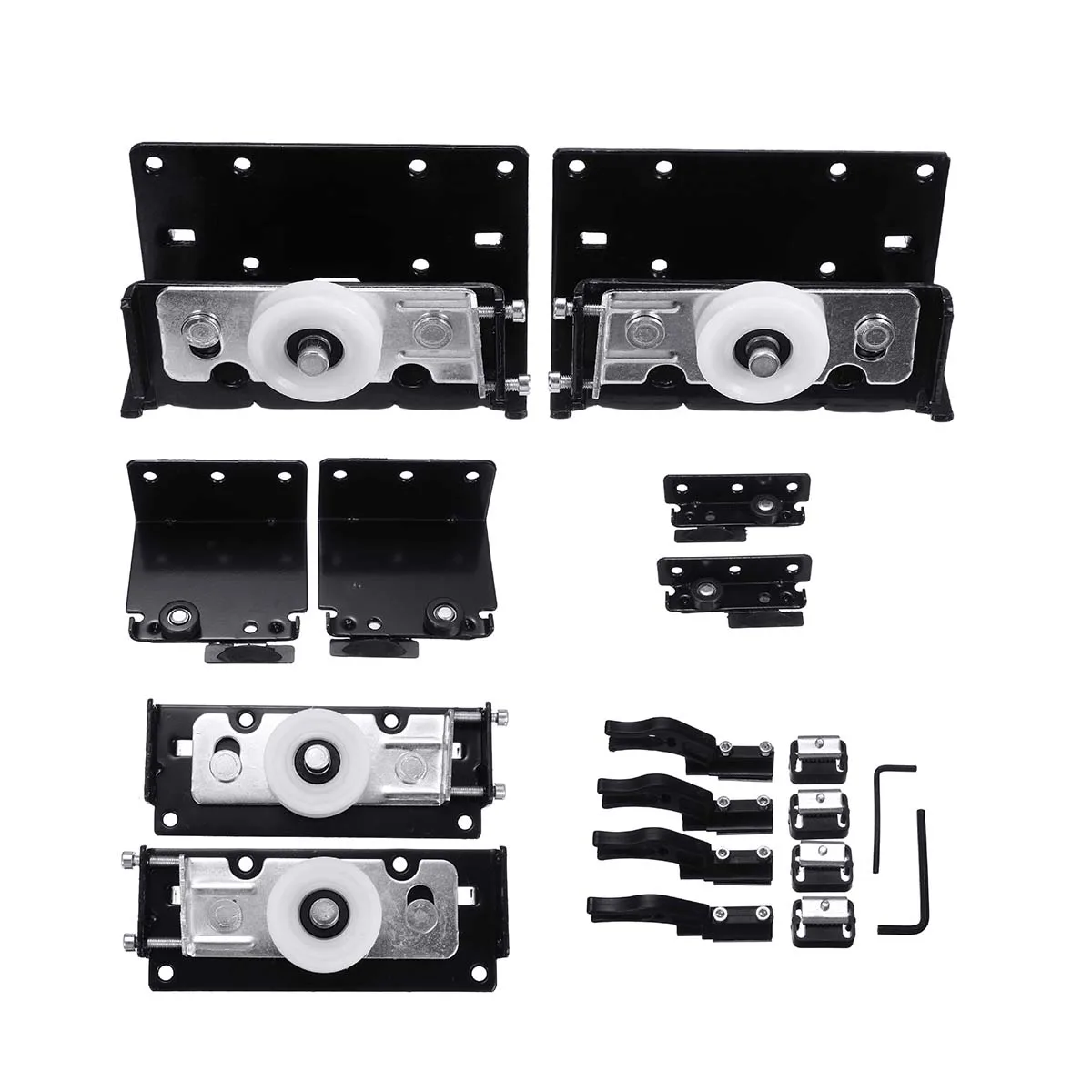 

2-Door Wardrobe Door Wheels Roller Iron Nylon Wooden Door Closet Hardware Kit Wheels Hangers Roller With Wrench Bottom Bracket