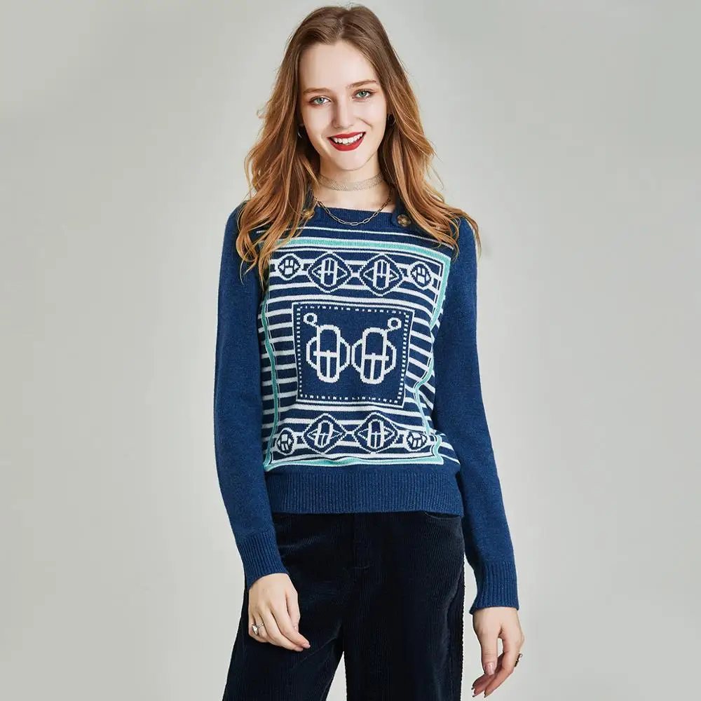 

HAVVA 2019 Winter Fashion Women White Pullover Sweater Women's Square Neck With Pattern Slim Jumper Female Top M5096