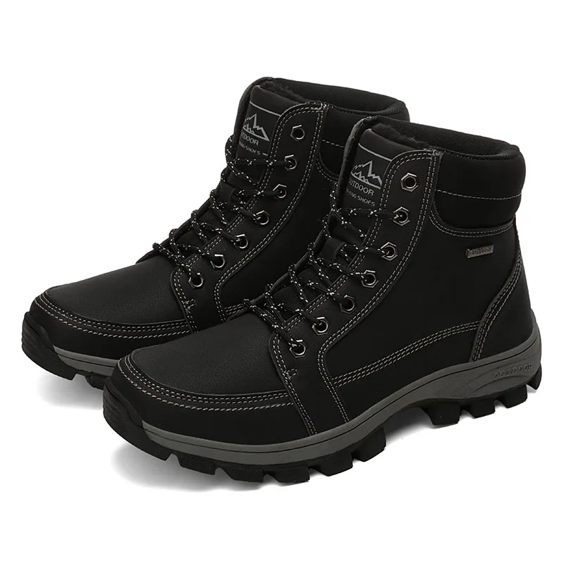 Мужские ботинки; модные зимние уличные ботильоны высокого качества для мужчин; теплые ботинки из натуральной кожи; нескользящая Рабочая обувь; Bot KOZLOV - Цвет: black boots men