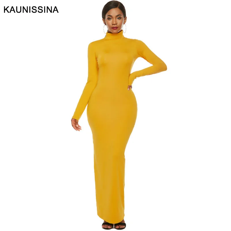 Orange KAUNISSINA облегающие коктейльные платья, Длинные вечерние платья с высоким воротом и длинным рукавом, стрейчевое платье для выпускного вечера, Коктейльные халаты размера плюс - Цвет: Orange