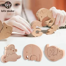 Let's make – anneau de dentition en bois, jouet de couture, Animal d'érable, Montessori, éducation précoce, jouets éducatifs pour bébé, éléphant paresseux