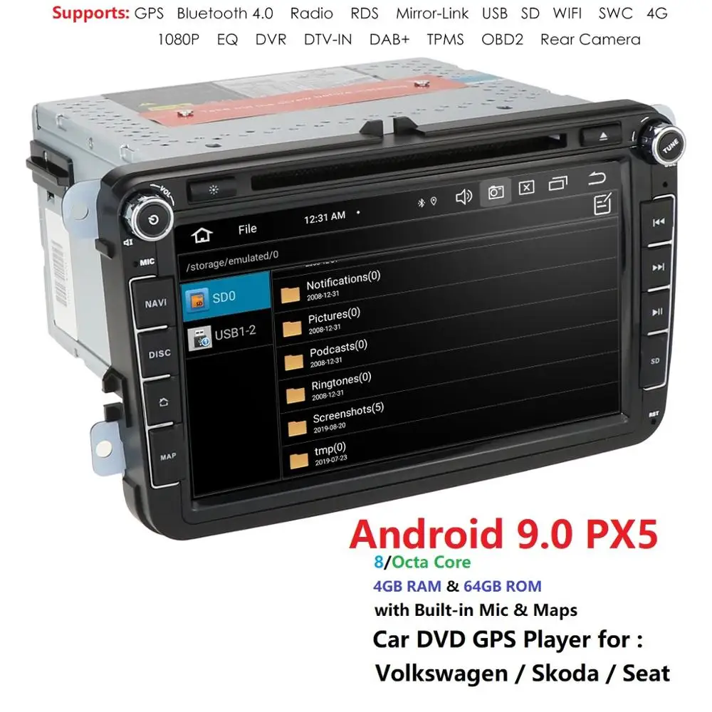 DSP ips Android 9,0 2Din автомобильный мультимедийный плеер для VW/Volkswagen/Golf/Polo/Tiguan/Passat/b7/b6/SEAT/leon/Skoda/Octavia радио gps