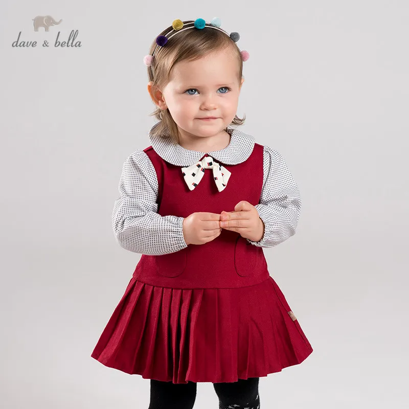DB12073 dave bella/осеннее платье принцессы с милым бантом и героями мультфильмов для маленьких девочек детское модное праздничное платье детская одежда в стиле «лолита»