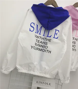 

Korean Women Autumn Hooded Jacket Contrast Color Sunproof Pockets Long Sleeve Thin Casual Loose Outerwear Fashion Female Coats