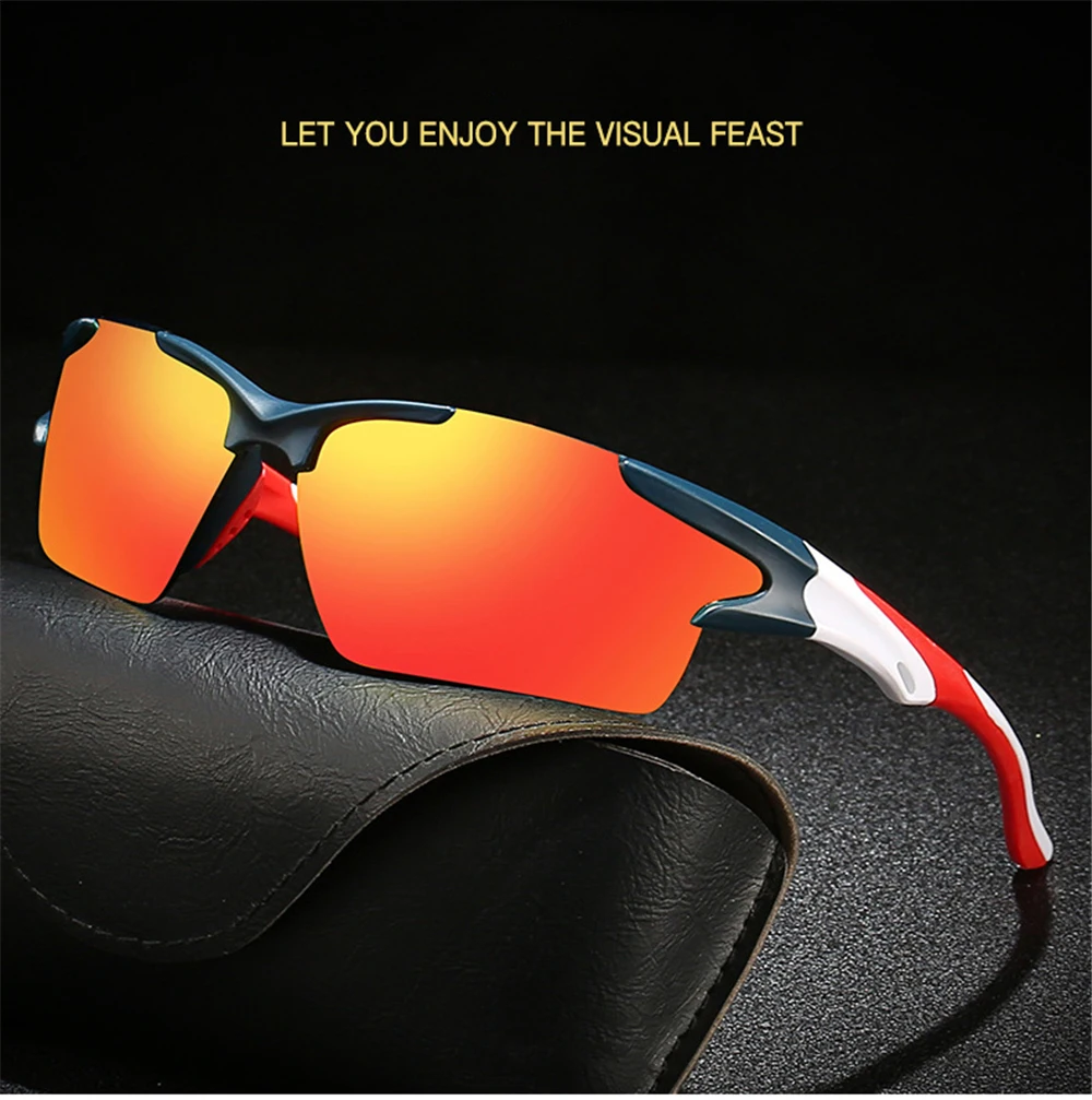 VIVIBEE 2026 Trendige Luxus-Sportsonnenbrille UV400 Herren-Anglerbrille Damen-Spiegelbrille mit Roten Gläsern und Weißem Rahmen für Outdoor-Aktivitäten – Detail 1
