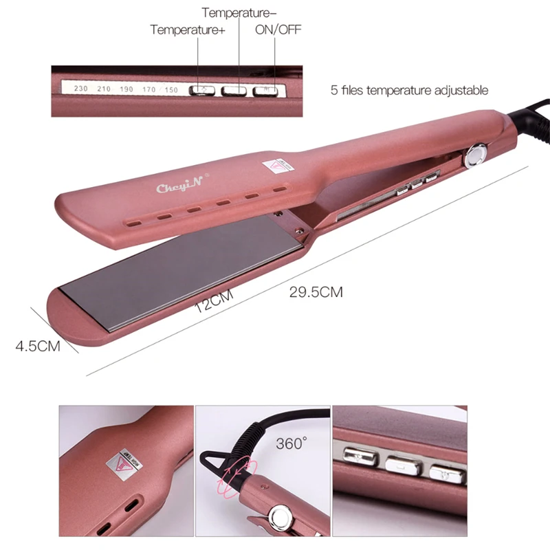 CkeyiN Titanium Alloy Straightening Irons Hair Curler Temperature Adjustable Flat Iron Straightener Wide Plate Hair Salon Tools