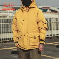 Liketkit мужские зимние куртки с капюшоном 2019 мужские одноцветные свободные мульти-карманы толстые теплые парки мужские оверсайз ВИНТАЖНЫЕ