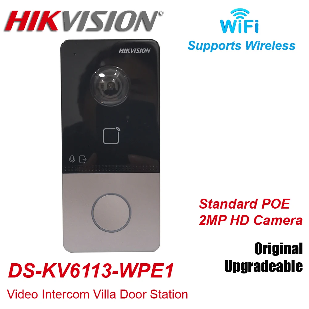 Hikvision-videoportero inalámbrico con WIFI, DS-KV6113-WPE1 Original, estándar, POE, 2MP, HD, plástico, para puerta de Villa, estación de teléfono, timbre