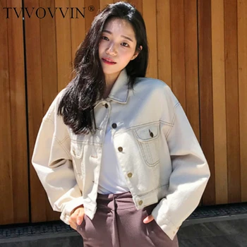 

TVVOVVIN New Autumn 2019 Vintage Style Single Breasted Turn-down Collar Full Sleeve Button Pockets Women Loose Coat F211