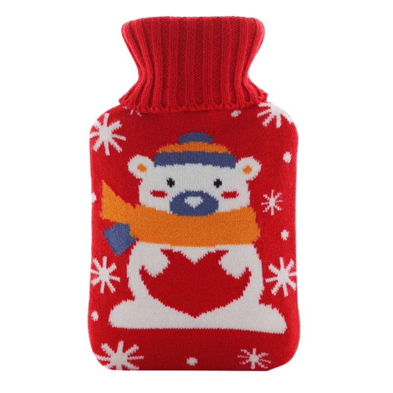 Рождественская грелка для рук с героями мультфильмов, портативная Классическая резиновая грелка, милые животные, вышивка, вязаная крышка, домашняя грелка