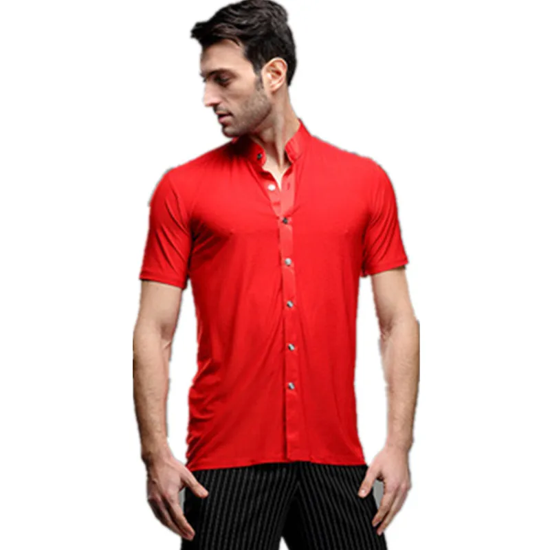 

Men's New Latin Dance Clothing Male Adult Square Modern Dance top Costumes Performing Wear young men Short Sleeved Dancing Shirt