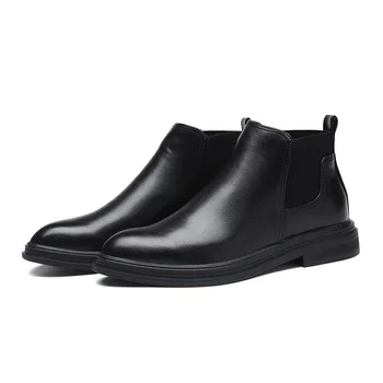 

Mens Shoes Pointed Ankle Chelsea Boots Men Casual Business Booties British Style Slip-on Class Leather Footwear Autumn Winter