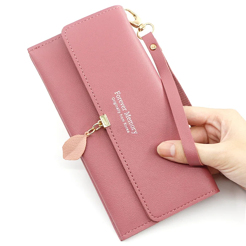 

Fashion new PU leather ladies handbags multi-card slot large capacity mobile phone bag metal leaf decoration female bag