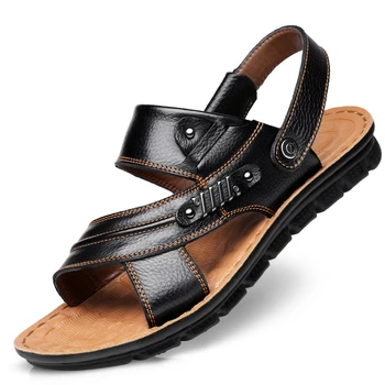

British style men casual summer sandals genuine leather beach shoes comfortable soft sole flip flop outdoors slippers sandalias