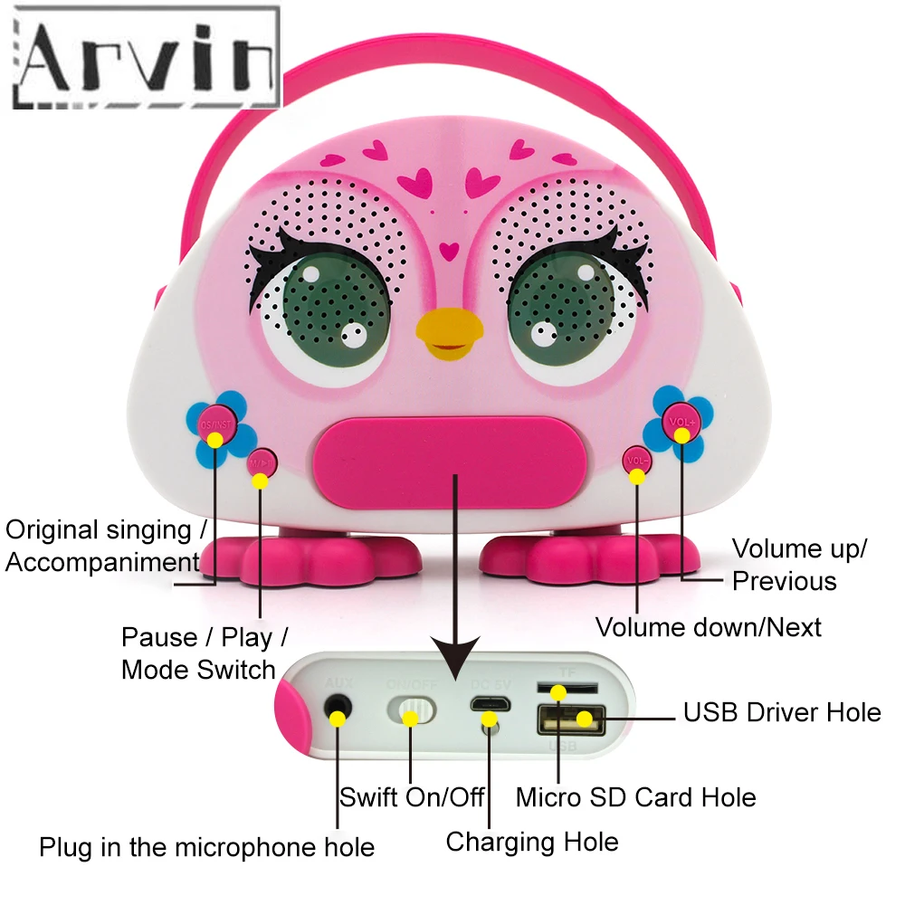 Portable Bluetooth Kids karaoke Machine With Microphone Cartoon Singing speaker For kids Karaoke Sing Along Speaker For Children
