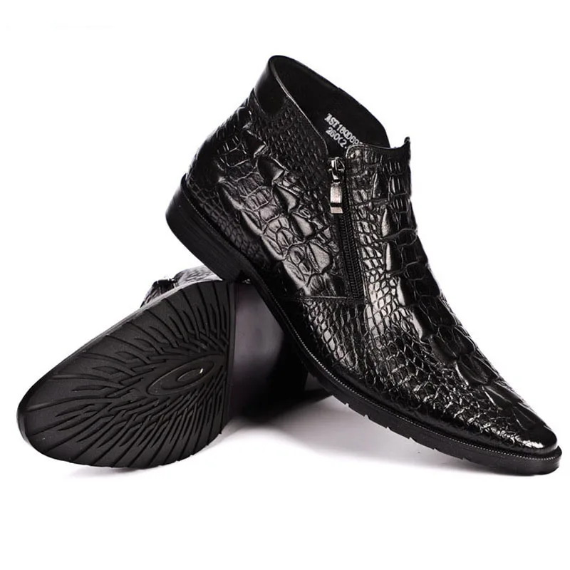 

Genuine Leather Mens Alligator Skin Boots Zip Cow Leather Ankle Boots Office Work Boots Business Dress Boots Plus Size